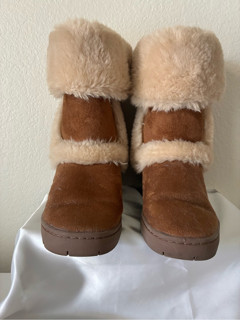 Style & Co. Brown Suede-Look Winter Boots with Cream Faux Shearling Cuff